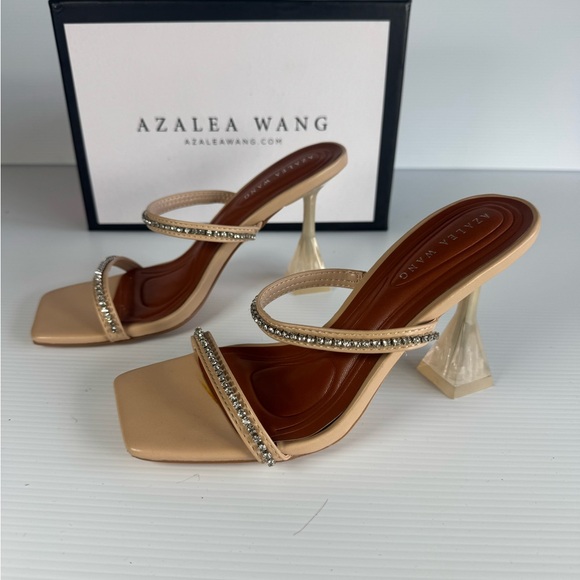 Azalea Wang Shoes - NWT Azalea Wang PYTALS Beige Rhinestone Mule Heels MULTI SIZES Sq Toe Sandals